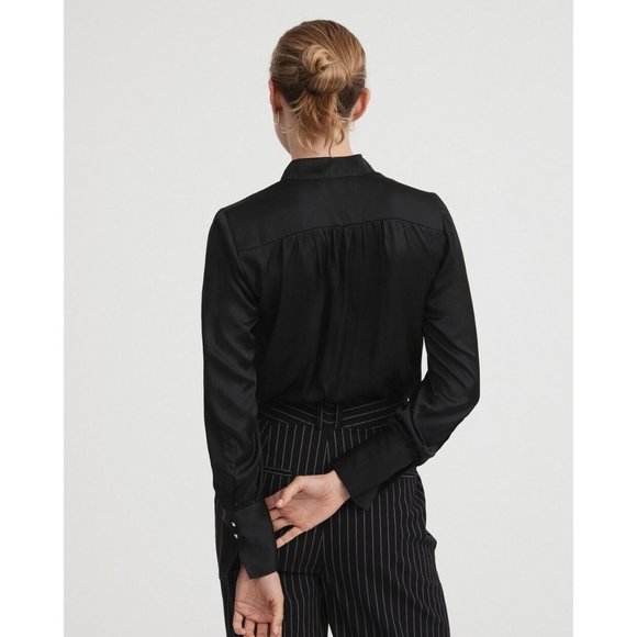 Witchery Modern Cuff Blouse Top Long Sleeve Black Satin Office Work Lux Size S 8 - Picture 4 of 13